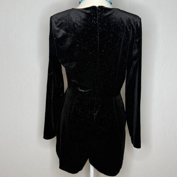 Candie's Black velvet mini shorts romper with multicolored rainbow sparkles - Picture 2 of 8